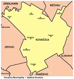 Map of Kovačica municipality