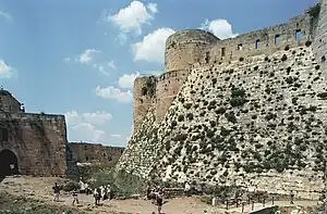 The Krak des Chevaliers in Syria, with a tall and clearly defined talus