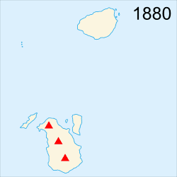 Evolution map of the Krakatoa Archipelago, between 1880 and 2005