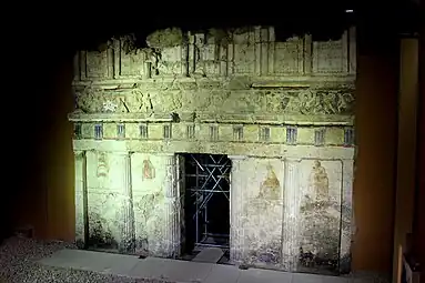 Ancient Greek Doric columns of the Great Tomb of Lefkadia, Mieza, Greece, c.300 BC