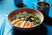 Kuaichap is a Thai Chinese noodle soup containing intestines and liver