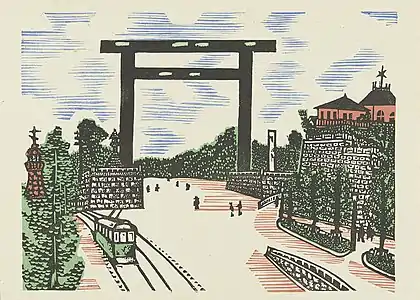 "Torii of Kudan", part of the One Hundred Views of New Tokyo, 1945