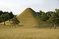 Suizen-ji Jōju-en Garden, begun in 1636, has a miniature replica of Mount Fuji. The trees on the upper part of the hill are trimmed to be smaller, to make the mountain look taller.