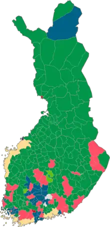 The biggest party in the municipalities after the 2017 Finnish municipal elections