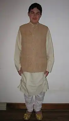 Cotton churidar with cotton kurta and Khadi Nehru jacket