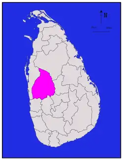 Map of Sri Lanka with Kurunegala District highlighted