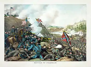 Chromolithograph of the Battle of Franklin, which occurred on November 30, 1864