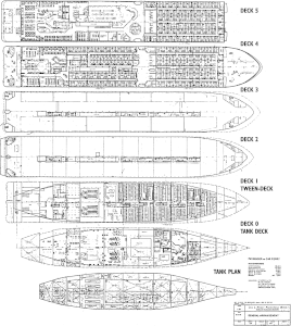 Plans of the decks 0 to 5, as the tank deck