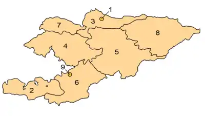 Map of Kyrgyzstan divided per province