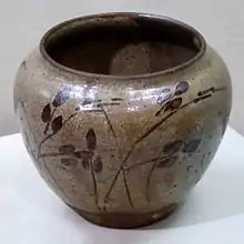 Karatsu ware jar with bush clover design, underglaze iron-brown, Egaratsu type, stoneware, Hizen, late Azuchi-Momoyama period/early Edo period, 1590-1610s