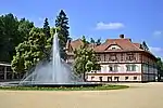 Jurkovič spa house and a fountain in front