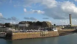 The view of Mount Bingham from St Helier harbour in 2010, with the offices of the Planning Department in the centre