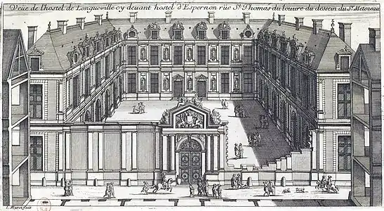Street front of the Hôtel de Longueville, as engraved by Jean Marot c. 1670