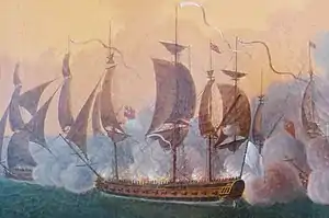 Hermione in the Naval battle of Louisbourg, by Auguste-Louis de Rossel de Cercy