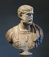 Roman bust of an armoured man about 130 AD.