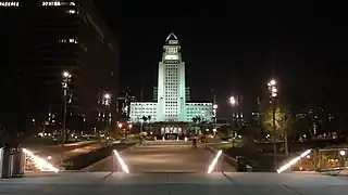 City Hall at night from Grand Park.