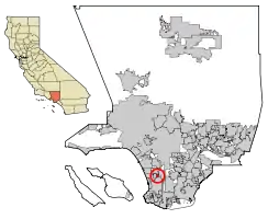 Location of Alondra Park in Los Angeles County, California.