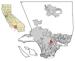 Location of East Los Angeles in Los Angeles County, California