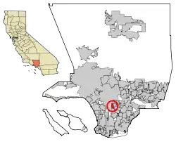 Location of Florence-Graham in  Los Angeles County, California.