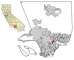 Location of Montebello in Los Angeles County, California