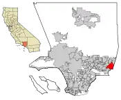 Location of Pomona in Los Angeles County and the U.S. state of California