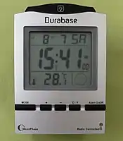 Transflective LCD battery-operated clock with radio time setting