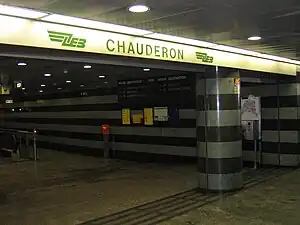 Underground entrance with the station name in bold letters
