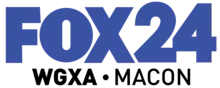The Fox network logo in blue next to a blue sans serif 24, with "WGXA • Macon" beneath in black.