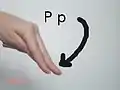 Like an ASL 'P', but the hand nods downward