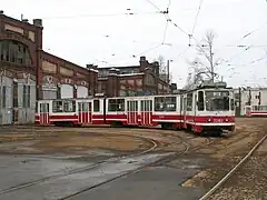 Tram LVS-93 at Vasileostrovsky depot in St. Petersburg