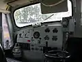 Cab and driver's controls of L 1150, note perspex side window