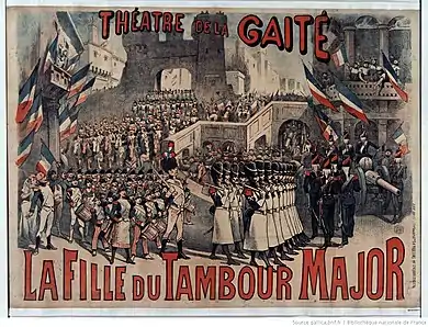 theatre poster showing massed troops in early 19th century uniforms