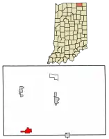 Location of Topeka in LaGrange County, Indiana.
