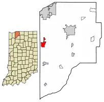 Location of Westville in LaPorte County, Indiana.