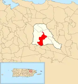 Location of La Gloria within the municipality of Trujillo Alto shown in red