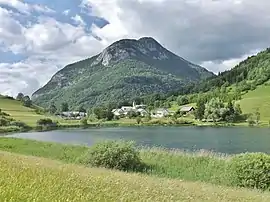 A general view of La Thuile and the lake