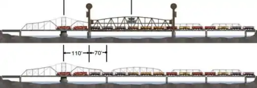 New 300' lift span with two new piers added
