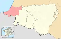 Location of Labourd within the Pyrénées-Atlantiques departement and the Northern Basque Country