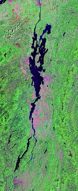 Landsat photo of lakes Champlain and George and portions of the Hudson and Richelieu rivers