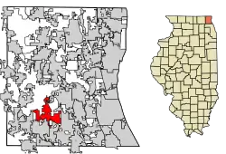 Location of Hawthorn Woods in Lake County, Illinois.