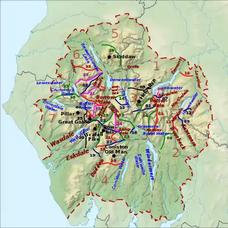 Showing pass numbers, lakes, valleys and mountains