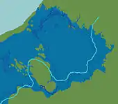 Lake Ladoga as part of the Baltic Ice Lake (between 11200 and 10500 yr BP). The light blue line marks the margin of the ice sheet by 13300 cal yr BP.