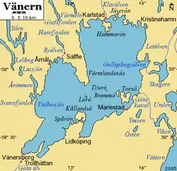 Detail map of Vänern with surroundings