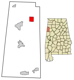 Location of Beaverton in Lamar County, Alabama.
