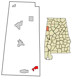 Location of Kennedy in Lamar County, Alabama.