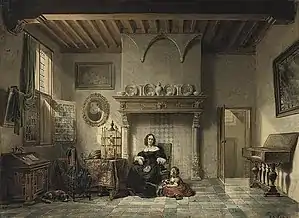 Interior with a woman and a girl