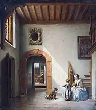 Woman and a child in a hall