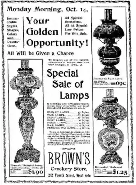 1895 advertisement for lamps