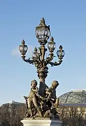 Beaux Arts street light with putti, by Henri Désiré Gauquié, c.1896-1900, bronze, Pont Alexandre III, Paris