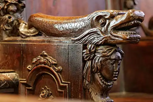 Stall carving at the Église Notre-Dame. Lampaul-Guimiliau
